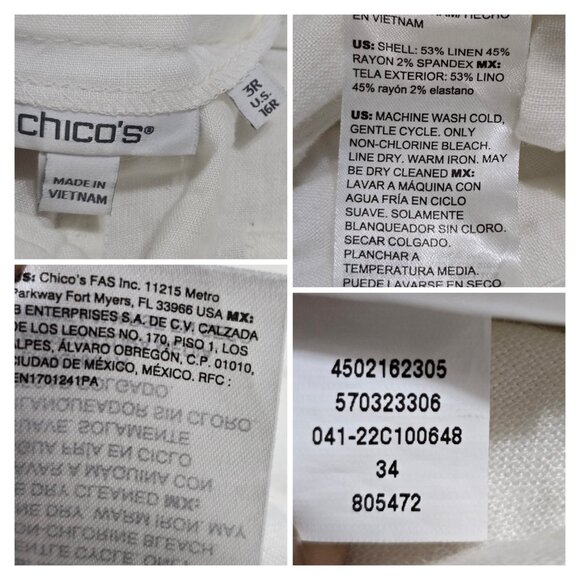 Chicos Womens White Pull On Pants Wide Leg Slash Pockets Linen Blend Size 16R - Picture 8 of 12